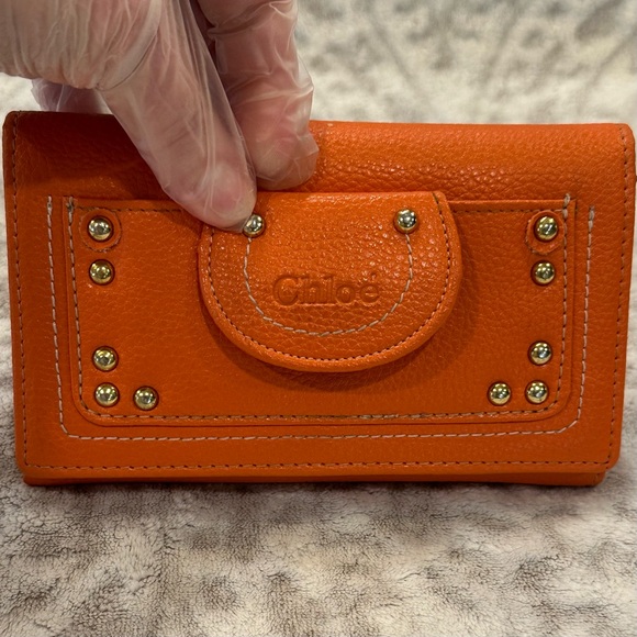 Chloe Vintage Orange Trifold Wallet Gold Accents - Picture 8 of 16